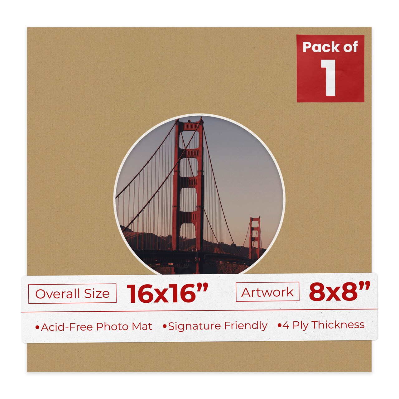 Rattan Beige Mat Board for 16x16 Frames - Circle Opening for 8x8 Photos